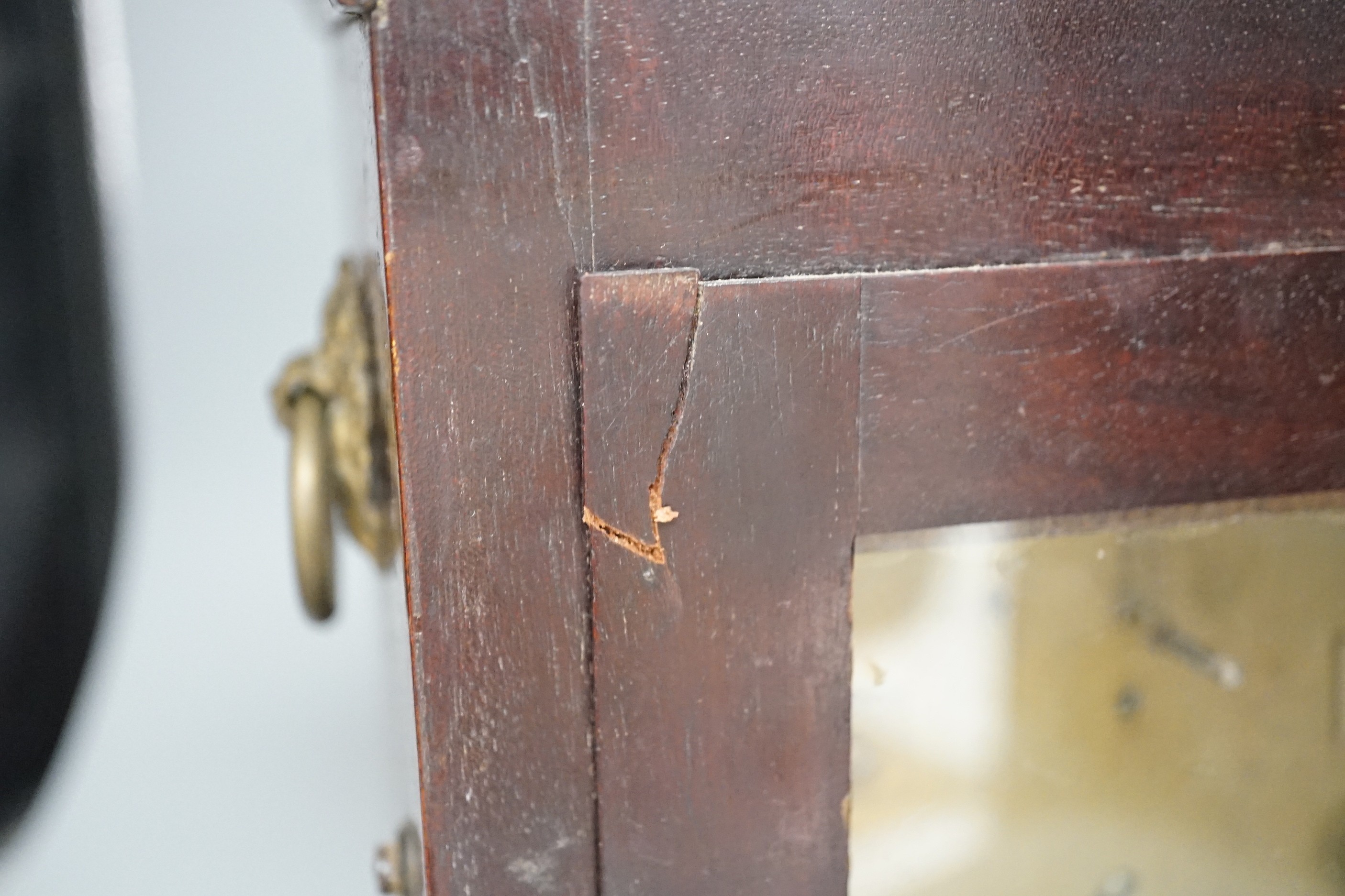 A Regency brass inset mahogany mantel timepiece, 39cm high